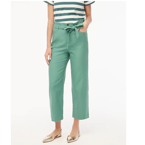 J. Crew Pants - J. Crew Paperbag High Rise Elastic Waist Crop Wide Leg Twill Pants Green 0